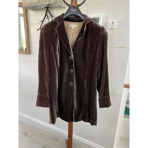 Coldwater Creek 14 L Brown Poet Lux Long Velvet A-Line Button Down Coat silk